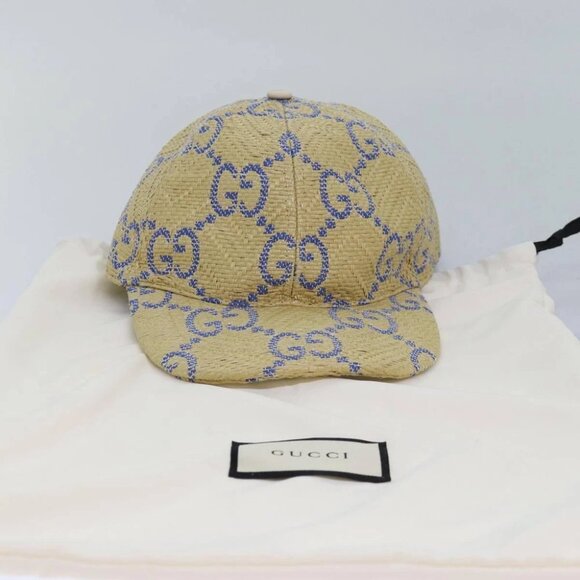 GUCCI Cap GG Canvas Raffia L size Beige 701713 Auth am6474V - Picture 9 of 16